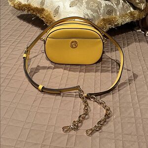 Michael Kors Yellow Leather Crossbody Bag with Chain Strap